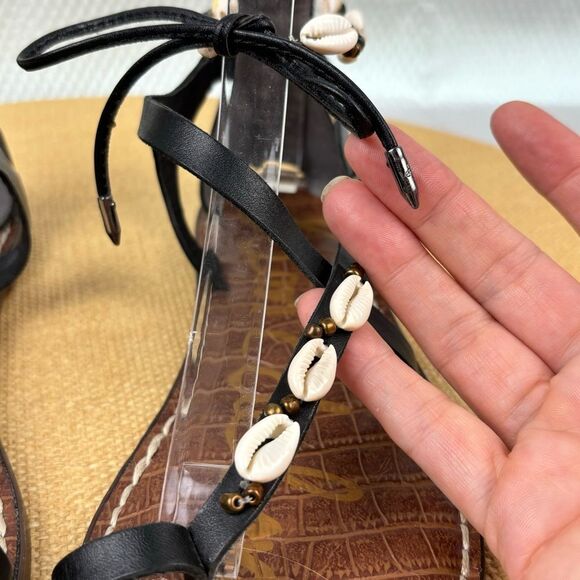 Sam Edelman | Women’s Black Leather Shell Flip Flop Tie Sandal | Size 6 - Picture 6 of 11